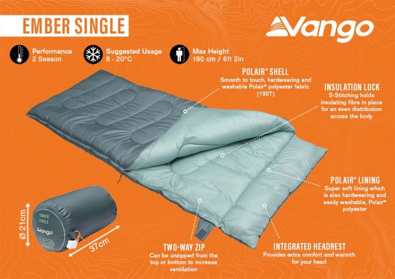Vango Ember Single Sleeping Bag - Mineral Green 4 Vango Ember Single Sleeping Bag - Mineral Green - Image 2